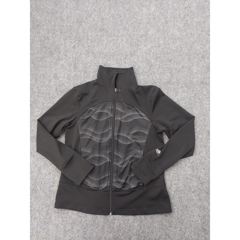 Adidas Jacket Womens Large Black Full Zip Textured Front Track Gym Athletic